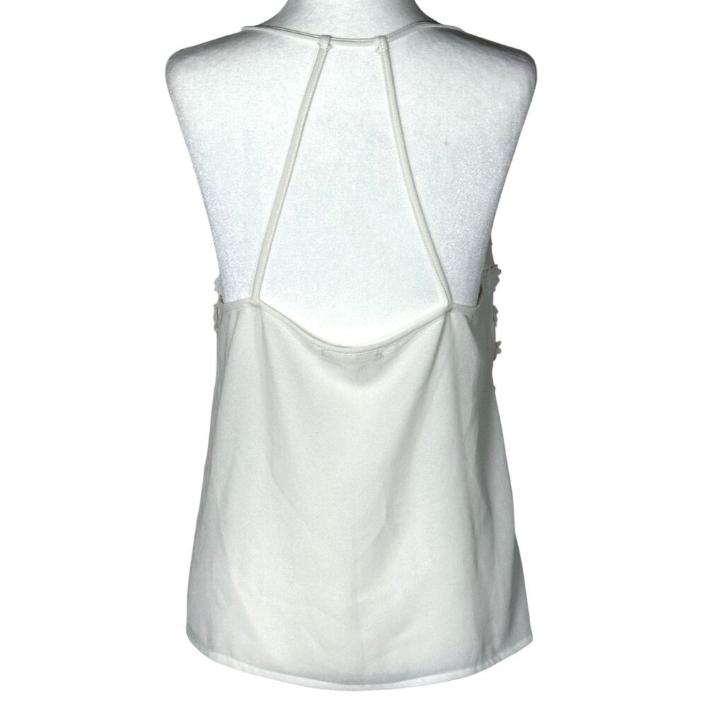 Mustard Seed Womens Top Size L White Floral Textured Flowy Back Strap Detail - Picture 3 of 5